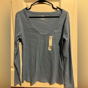 Sonoma Women's Light Blue V-Neck Long Sleeve Top